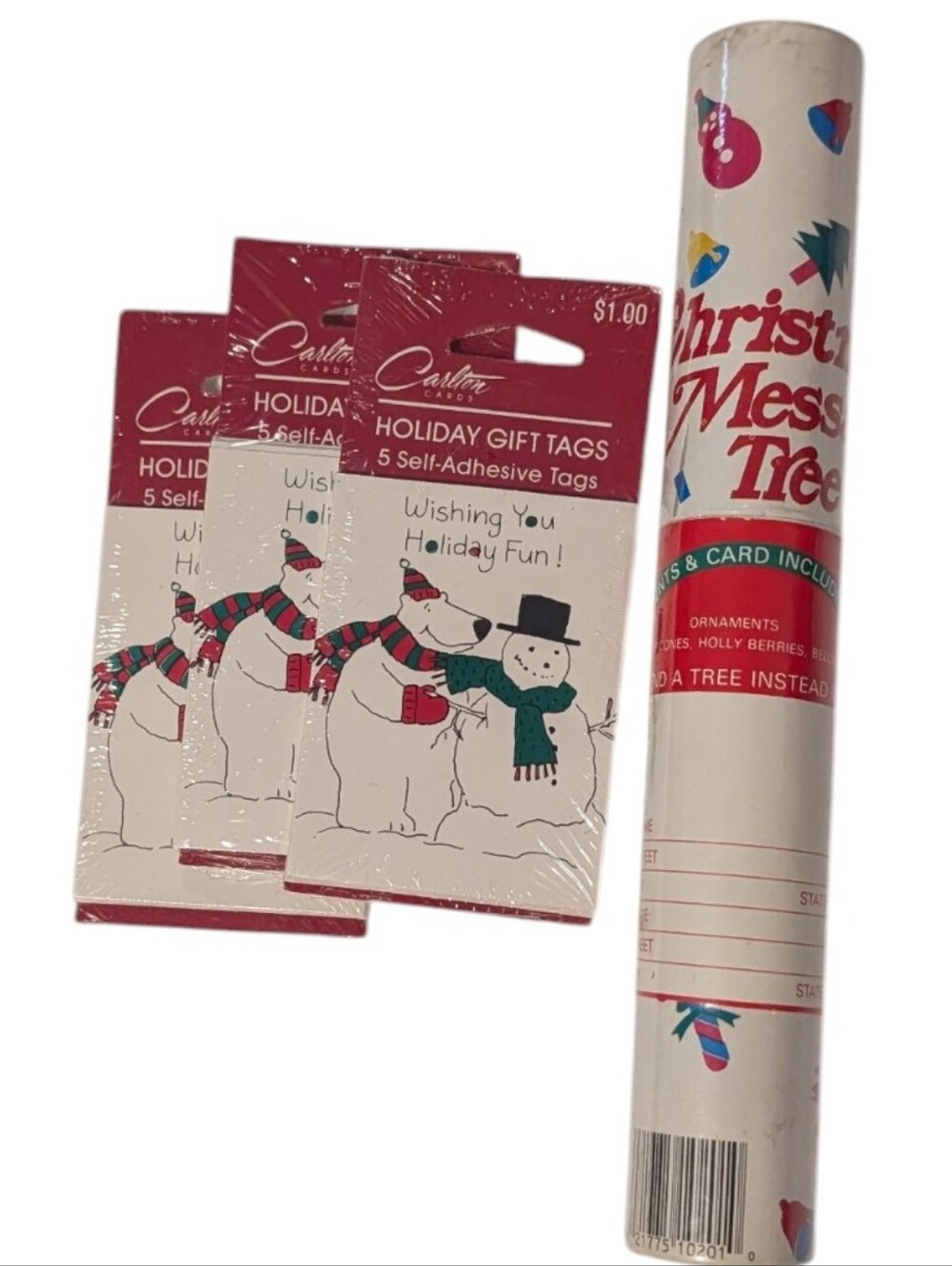 Vintage Red White Green Holiday Gift Tags & Christmas Message Tree Kit NIP